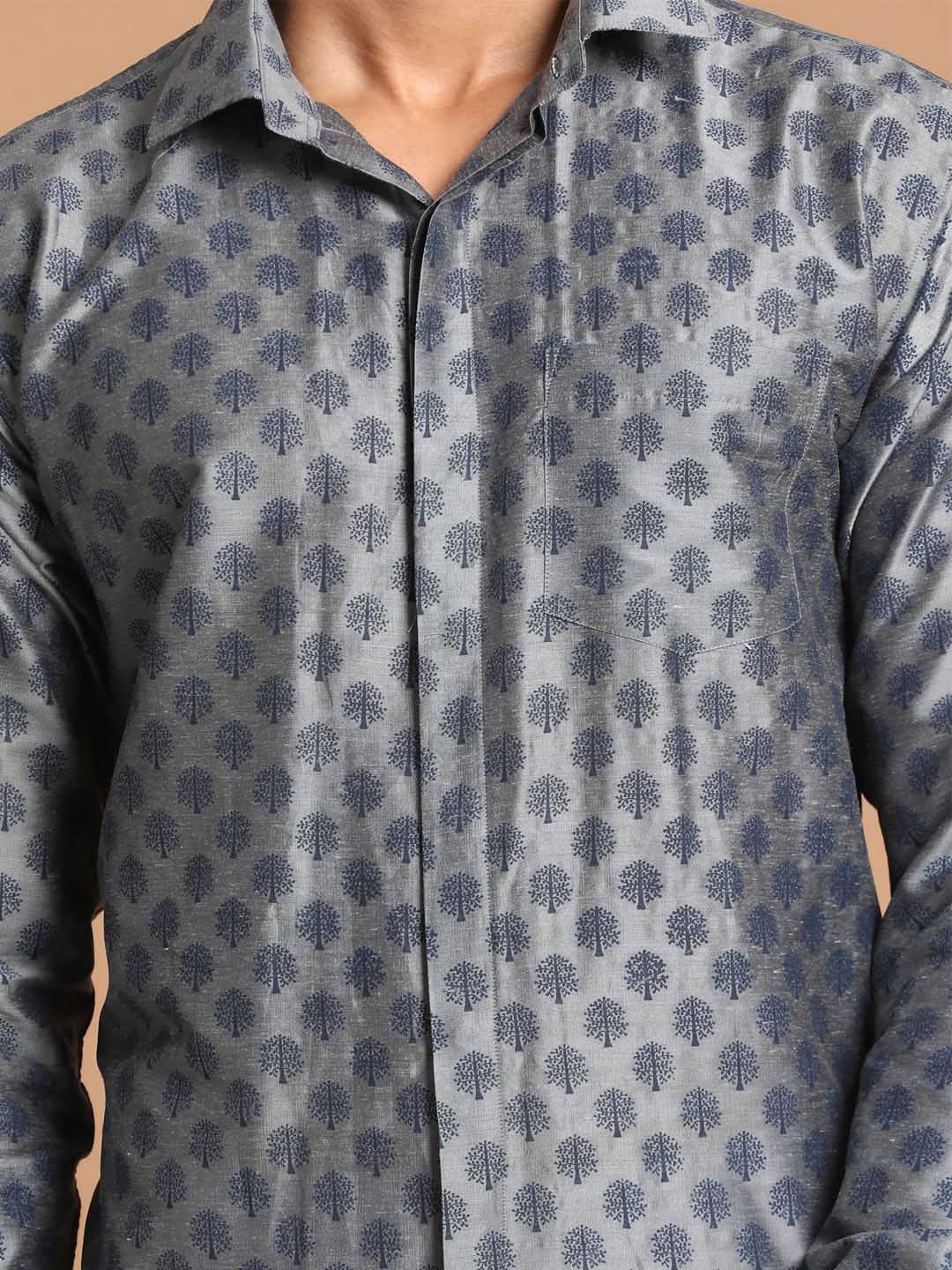 Vastramay Men's Gray Silk Blend Printed Shirt