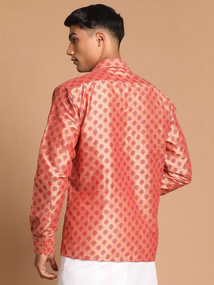 Vastramay Men's Pink Silk Blend Printed Shirt