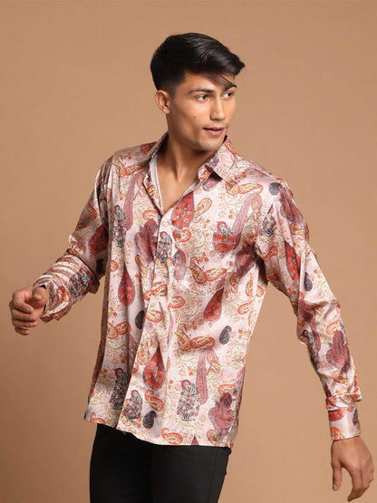 Vastramay Men's Multi-Color Silk Blend Printed Shirt