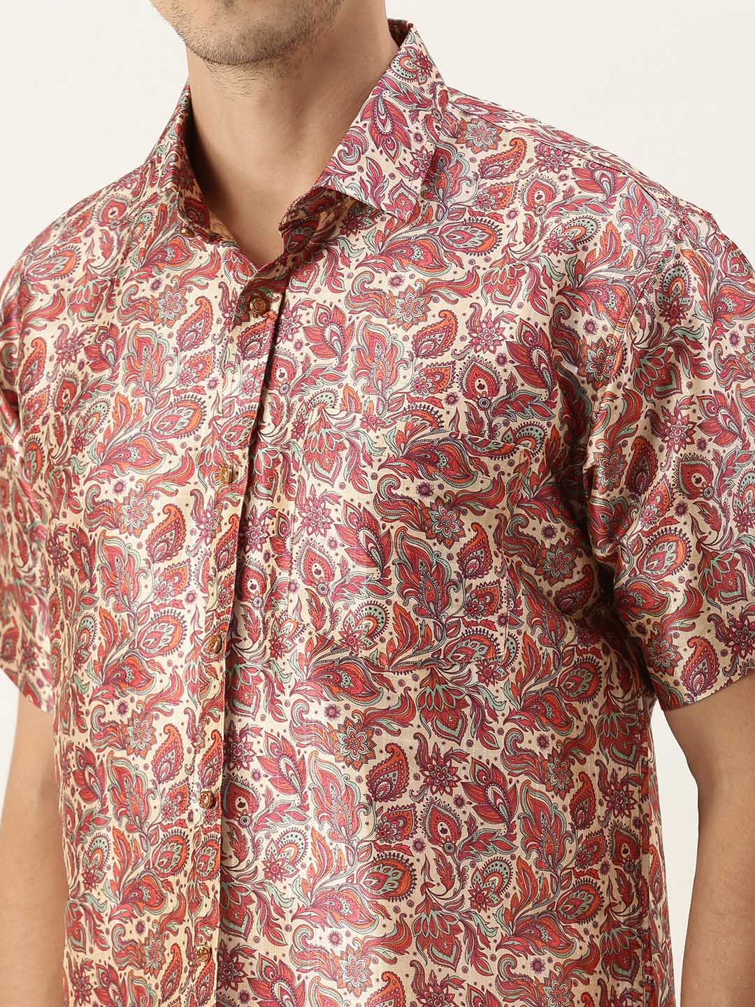 Vastramay Men's Multi-color Silk Blend Printed Shirt