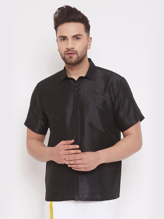 Vastramay Vastramay Men's Black Silk Blend Ethnic Shirt