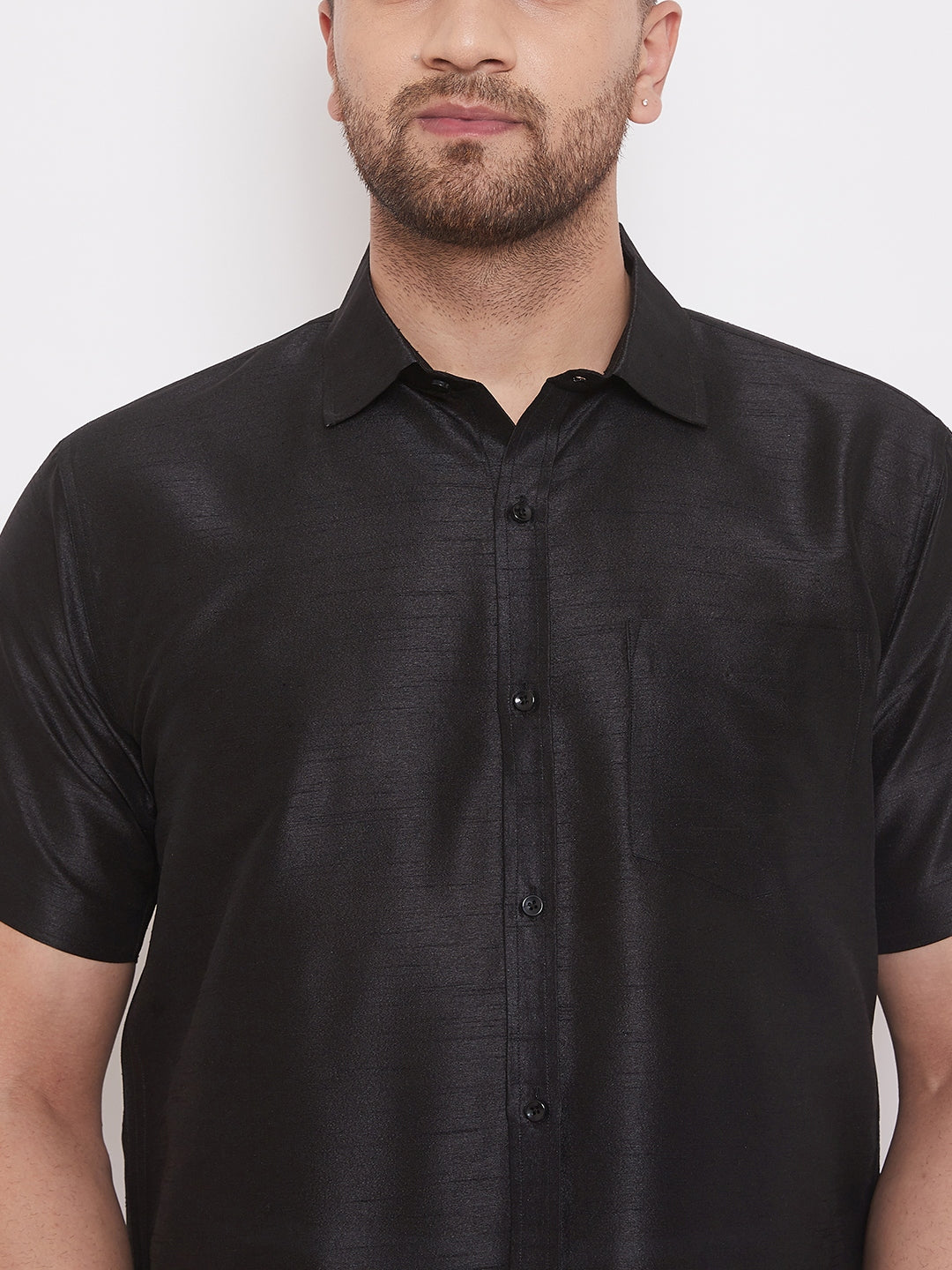 Vastramay Men's Black Silk Blend Ethnic Shirt