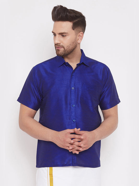 Vastramay Vastramay Men's Blue Silk Blend Ethnic Shirt