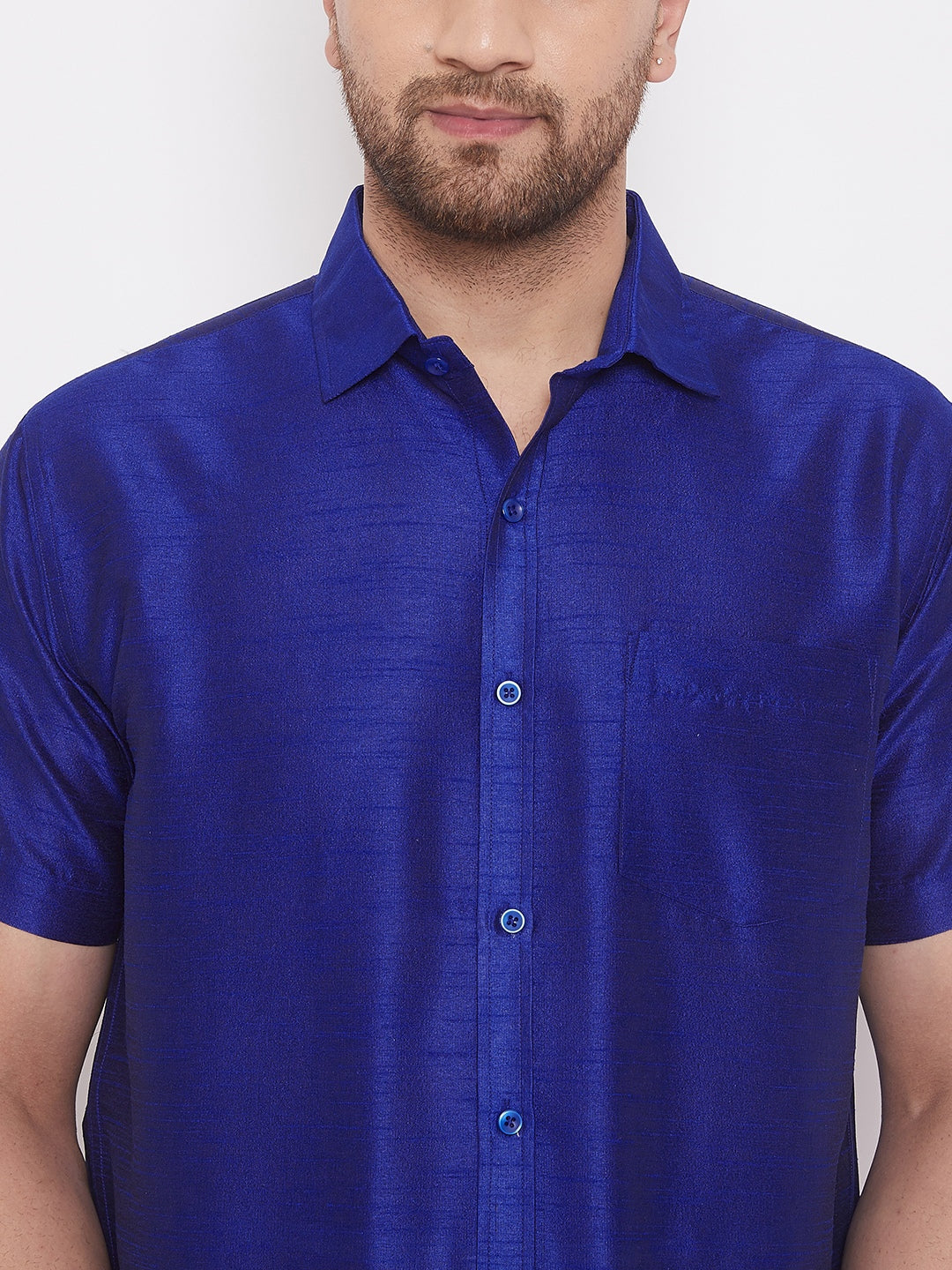 Vastramay Men's Blue Silk Blend Ethnic Shirt