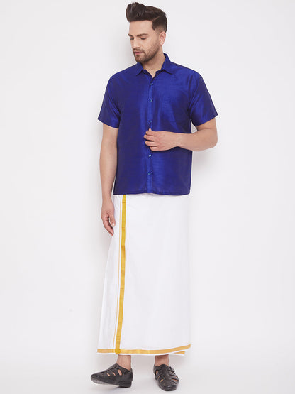 Vastramay Men's Blue Silk Blend Ethnic Shirt