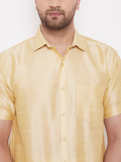 Vastramay Men's Gold Silk Blend Ethnic Shirt