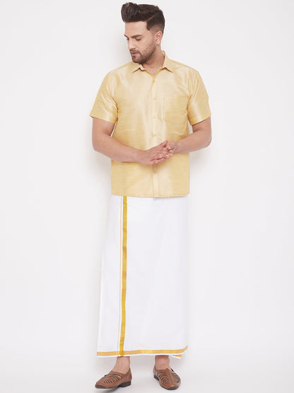 Vastramay Men's Gold Silk Blend Ethnic Shirt