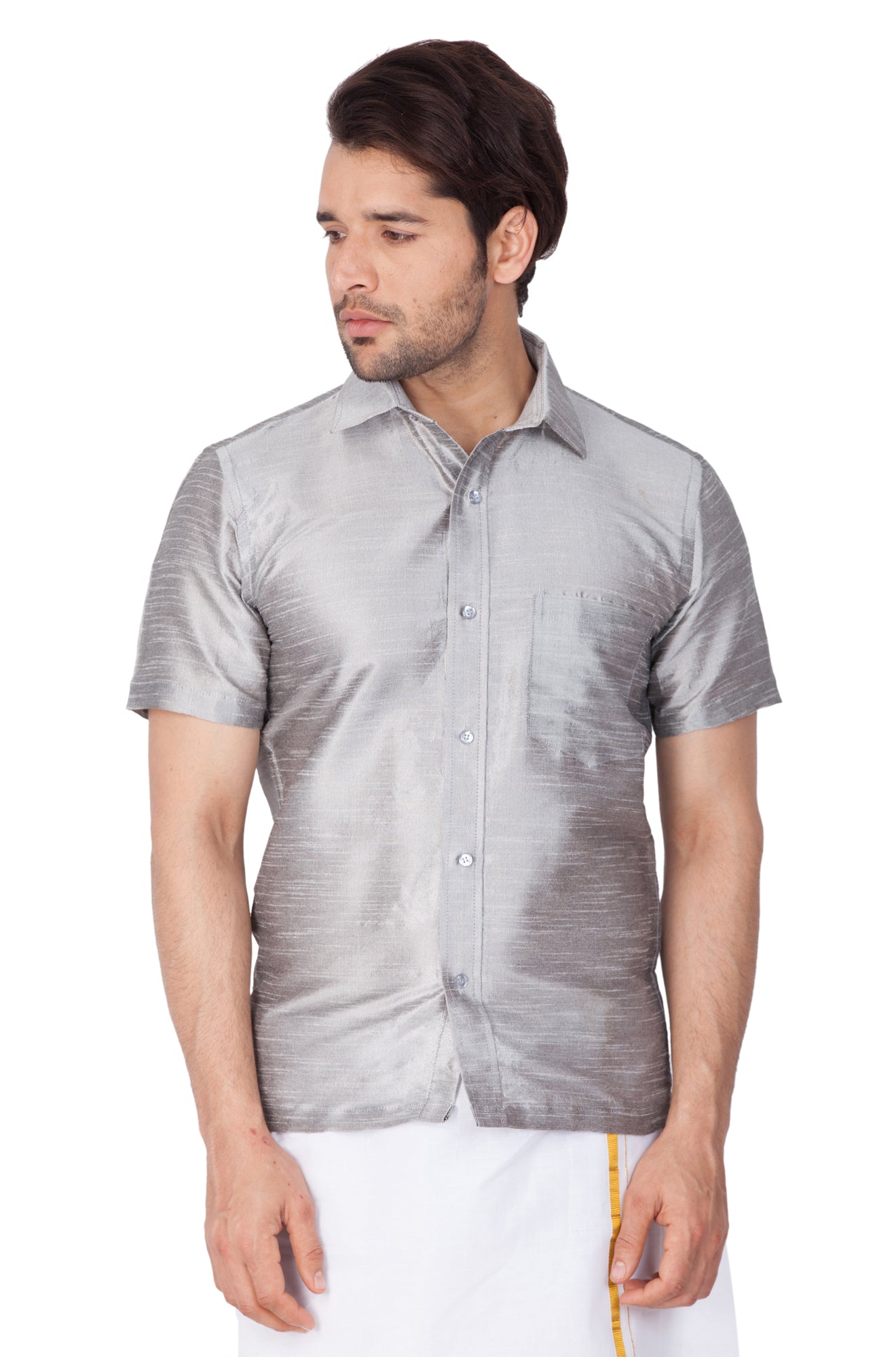 Vastramay Vastramay Men's Grey Silk Blend Ethnic Shirt