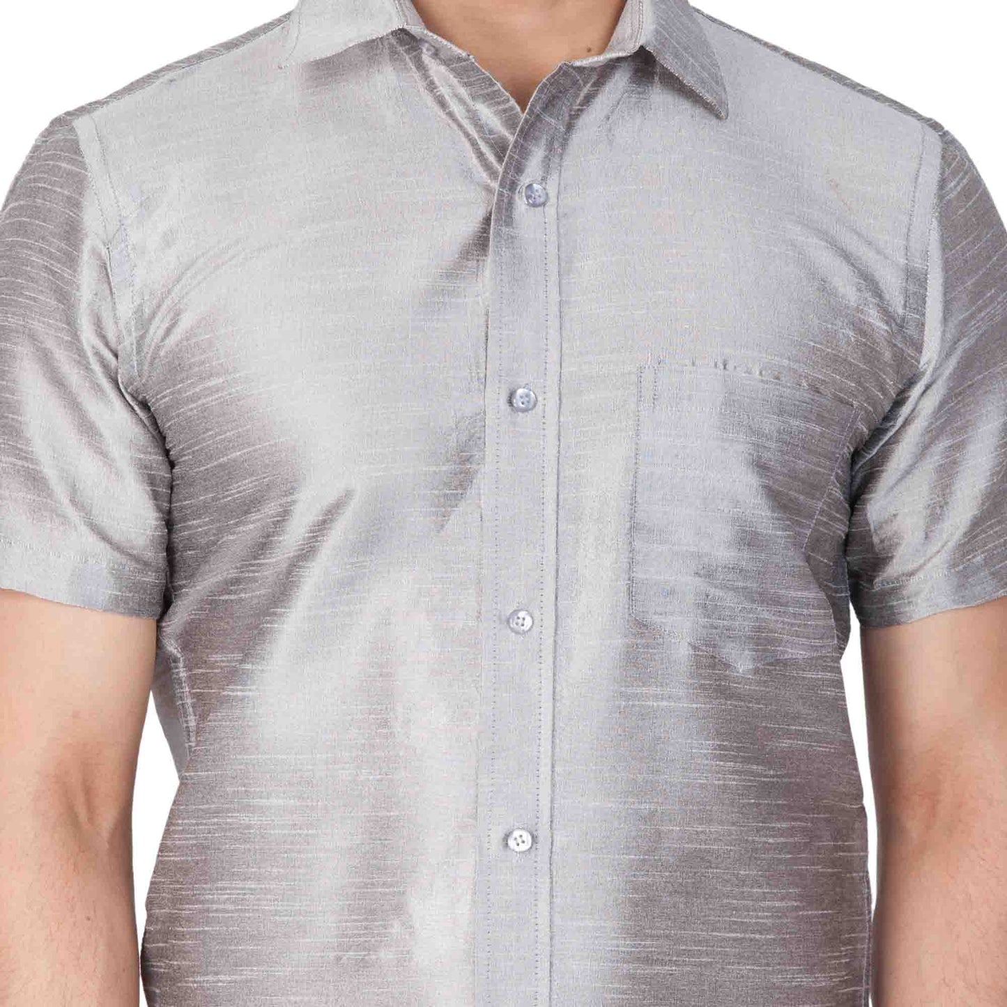 Vastramay Men's Grey Silk Blend Ethnic Shirt