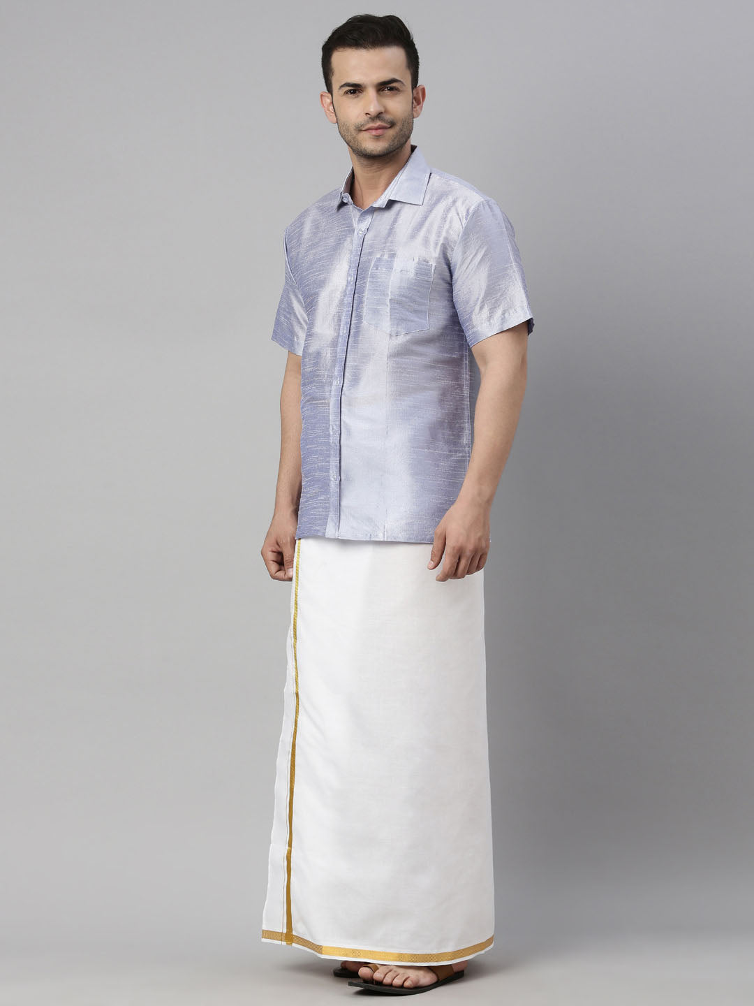 vastramay mens lavender color solid ethnic shirt and mundu set