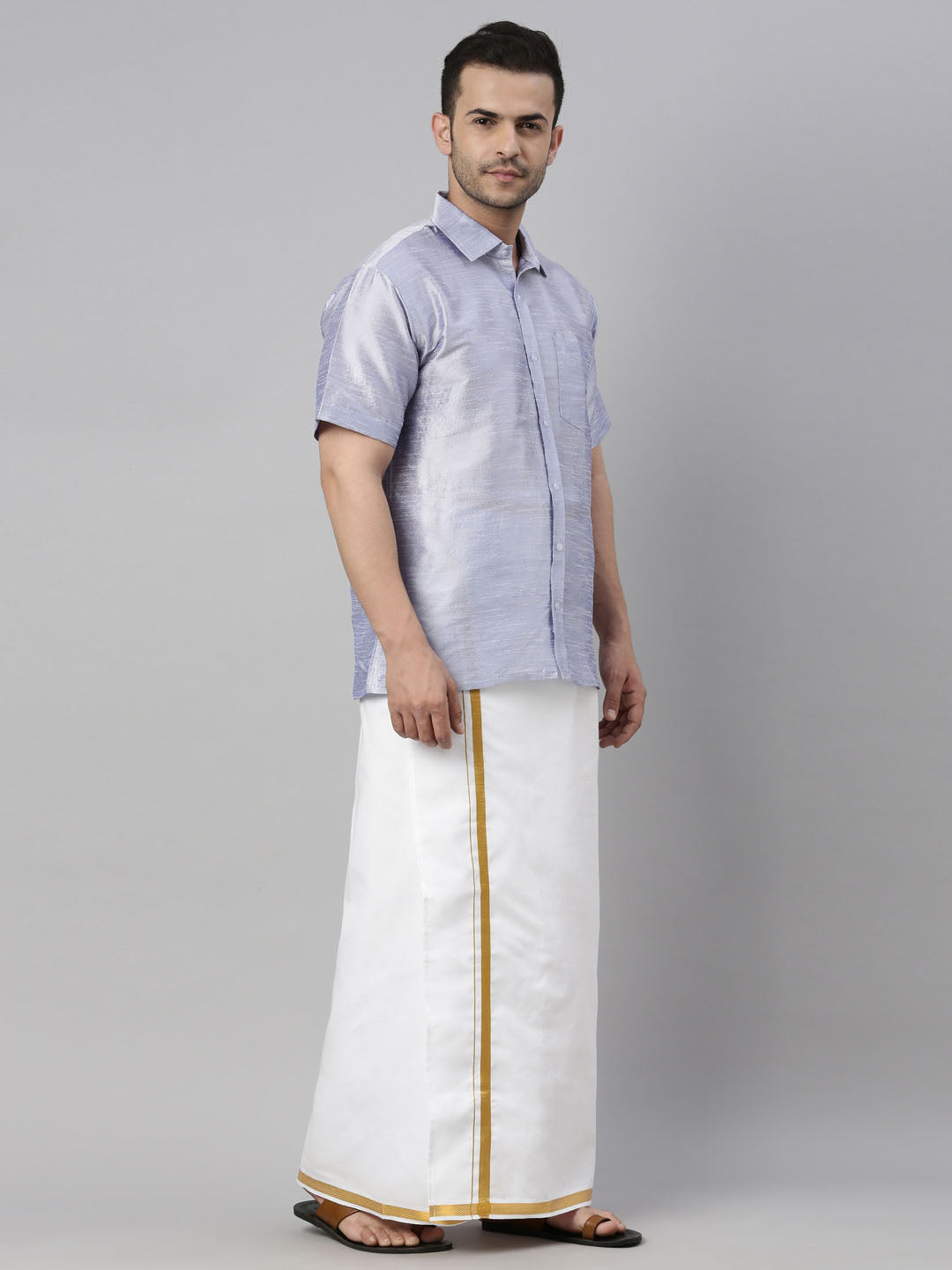 vastramay mens lavender color solid ethnic shirt and mundu set