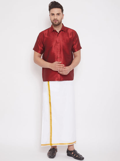 Vastramay Men's Maroon Silk Blend Ethnic Shirt