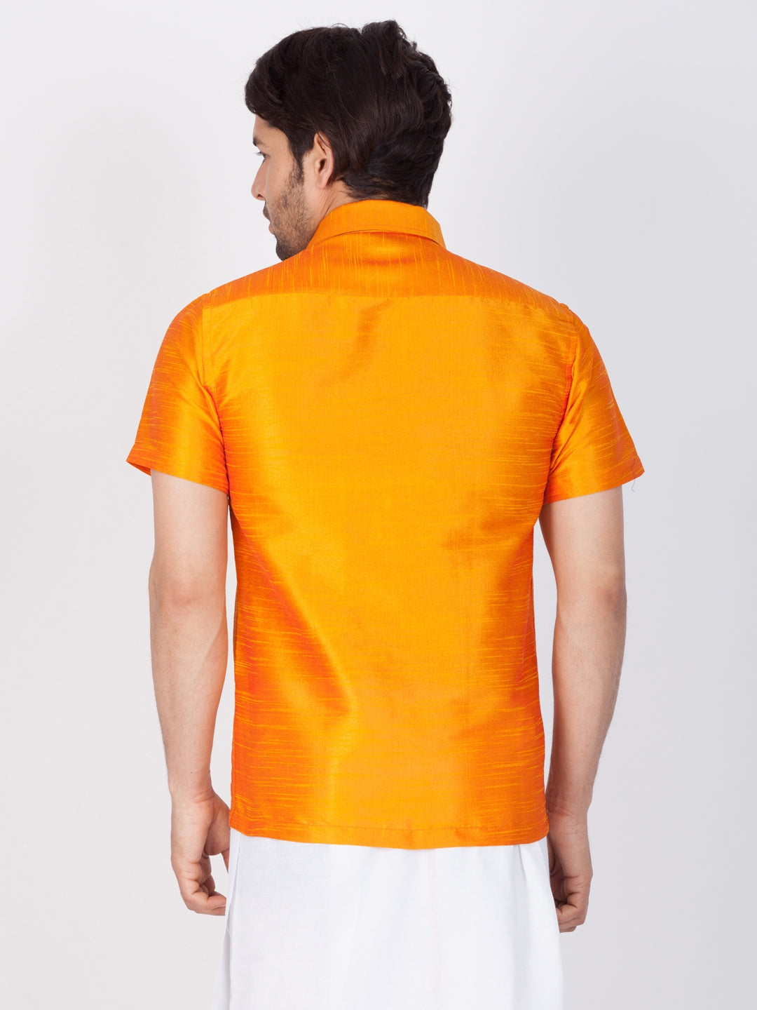 Vastramay Orange Silk Blend Baap Beta Shirt set