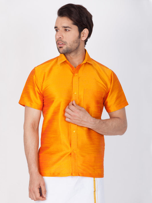 Vastramay Vastramay Men's Orange Silk Blend Ethnic Shirt