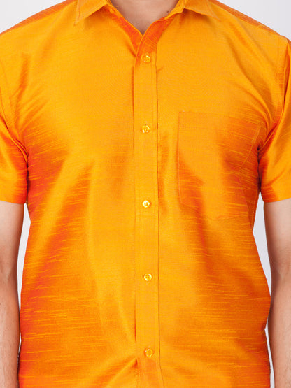 Vastramay Men's Orange Silk Blend Ethnic Shirt