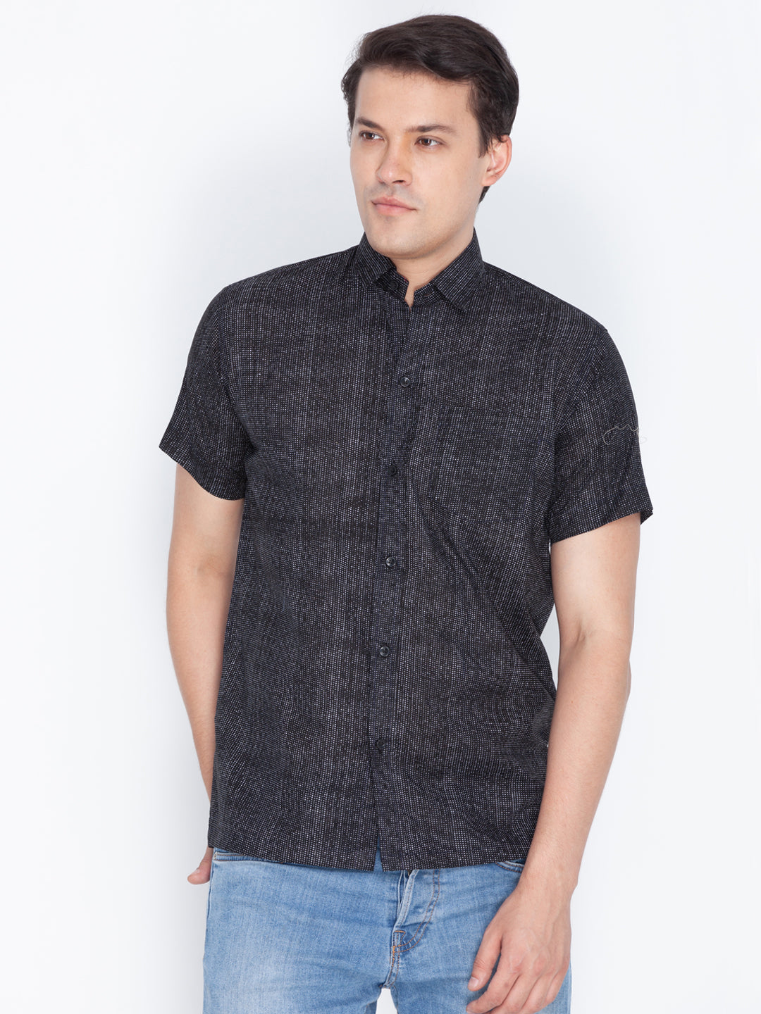 Vastramay Men's Black Cotton Ethnic Shirt