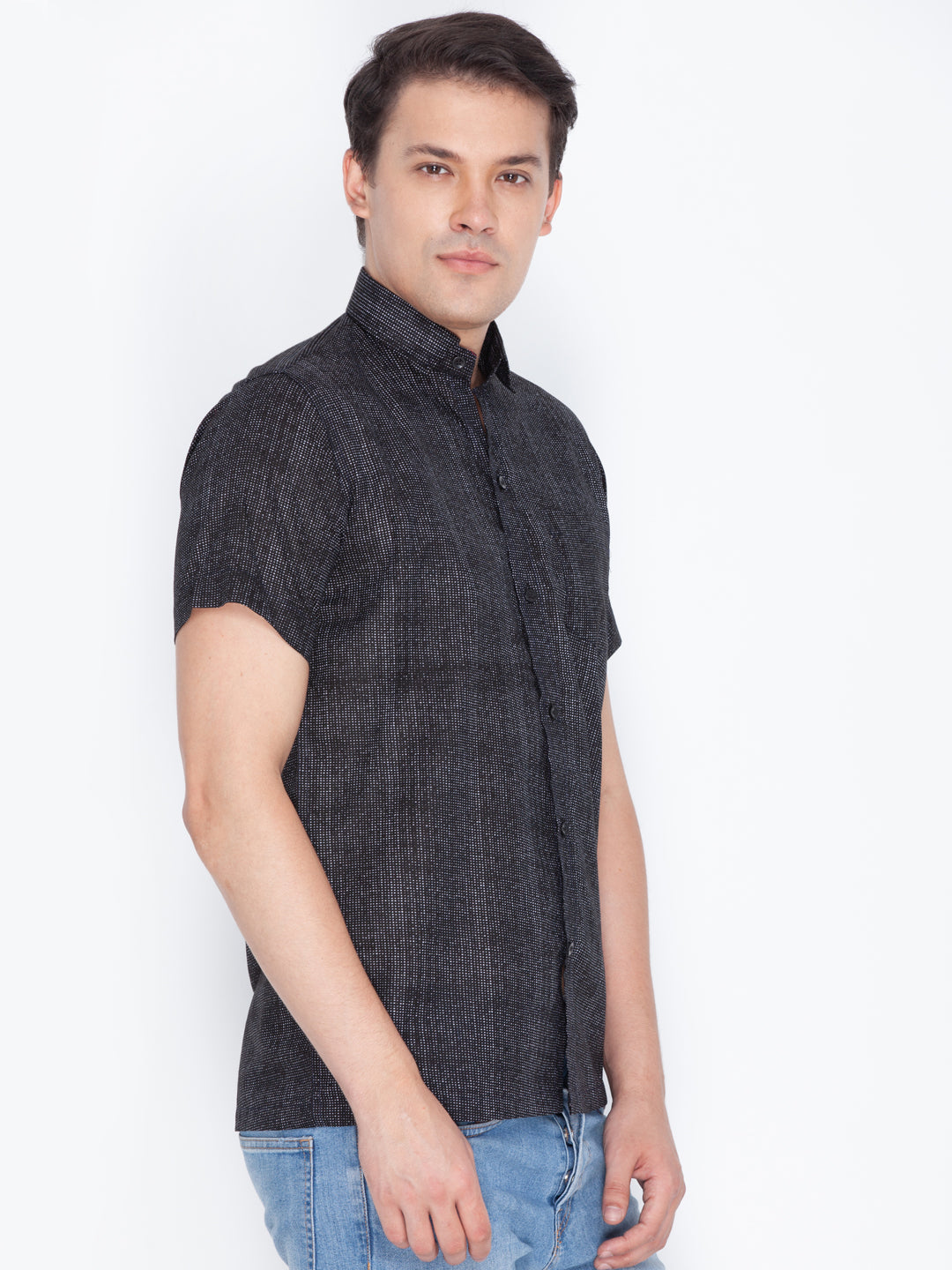 Vastramay Men's Black Cotton Ethnic Shirt