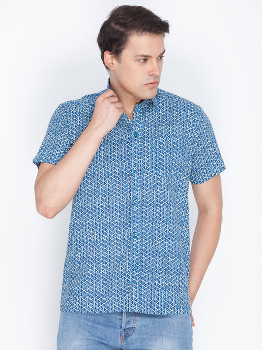 Vastramay Men's Blue Cotton Ethnic Shirt