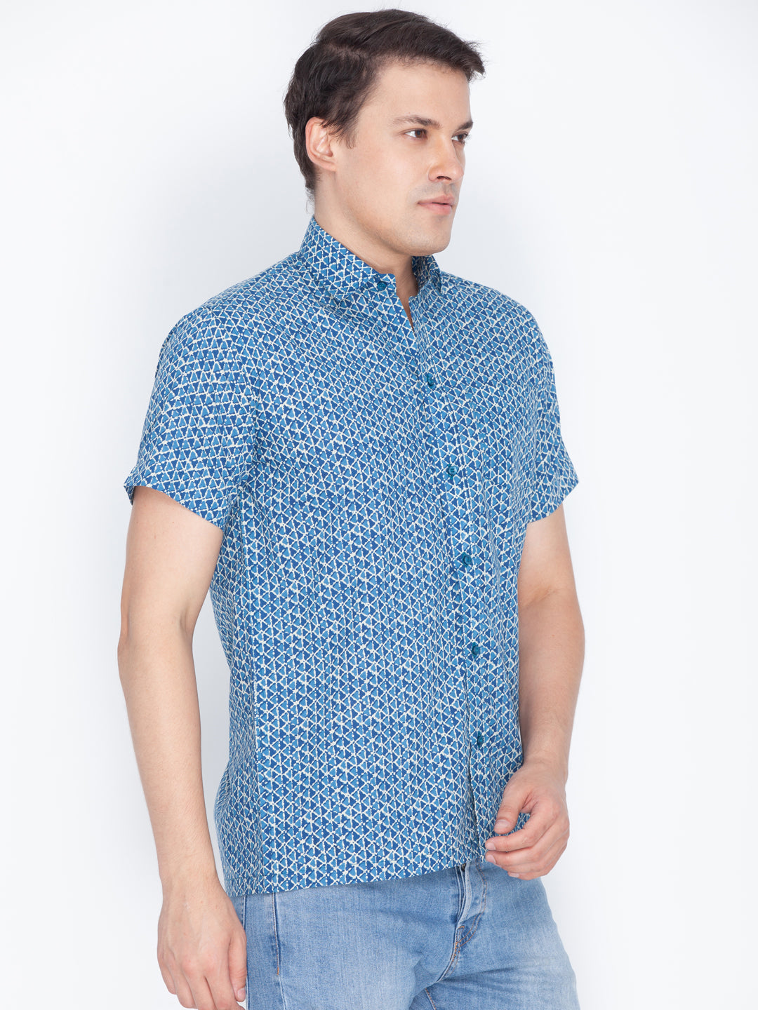 Vastramay Men's Blue Cotton Ethnic Shirt