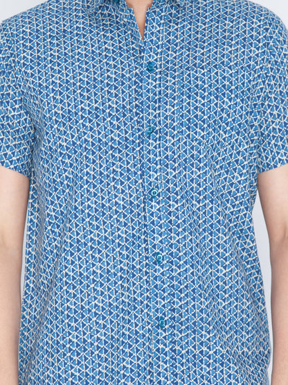 Vastramay Men's Blue Cotton Ethnic Shirt