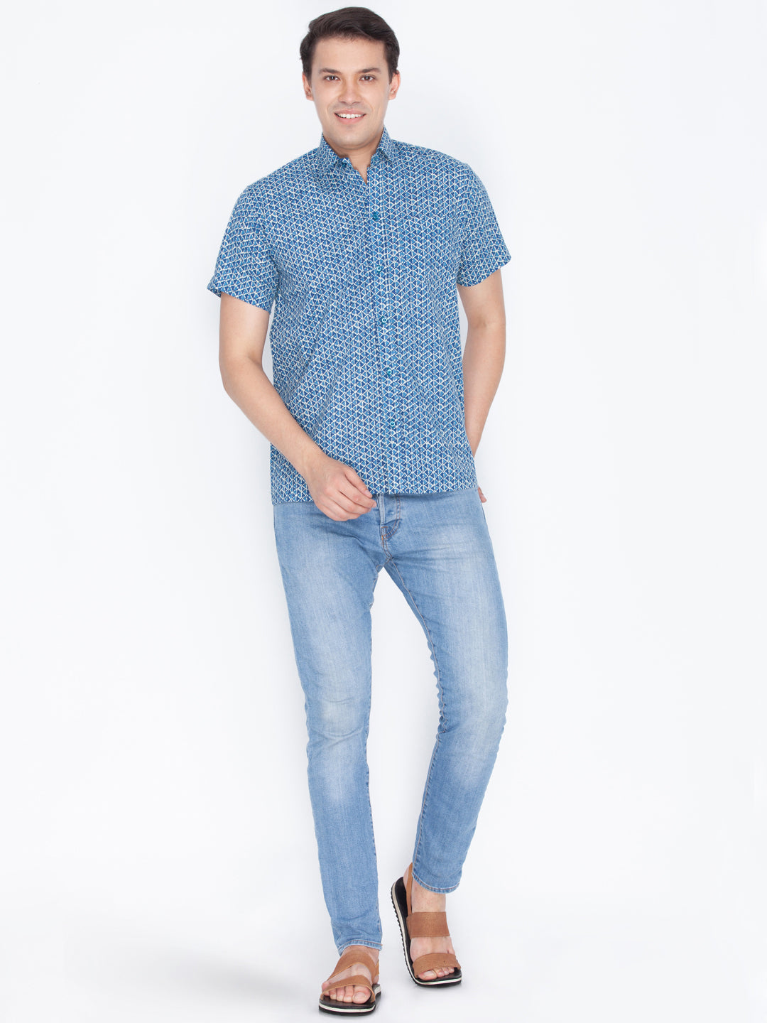 Vastramay Men's Blue Cotton Ethnic Shirt