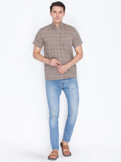 Vastramay Men's Brown Cotton Ethnic Shirt