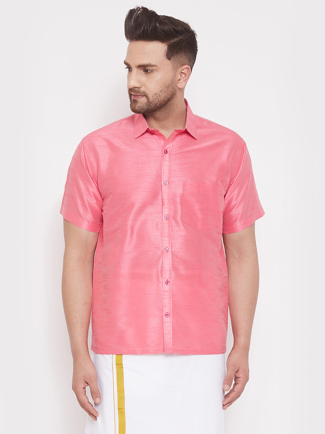 Vastramay Vastramay Men's Pink Silk Blend Ethnic Shirt