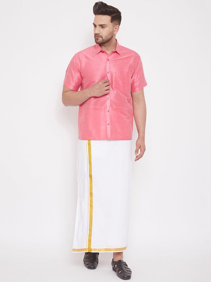 Vastramay Men's Pink Silk Blend Ethnic Shirt