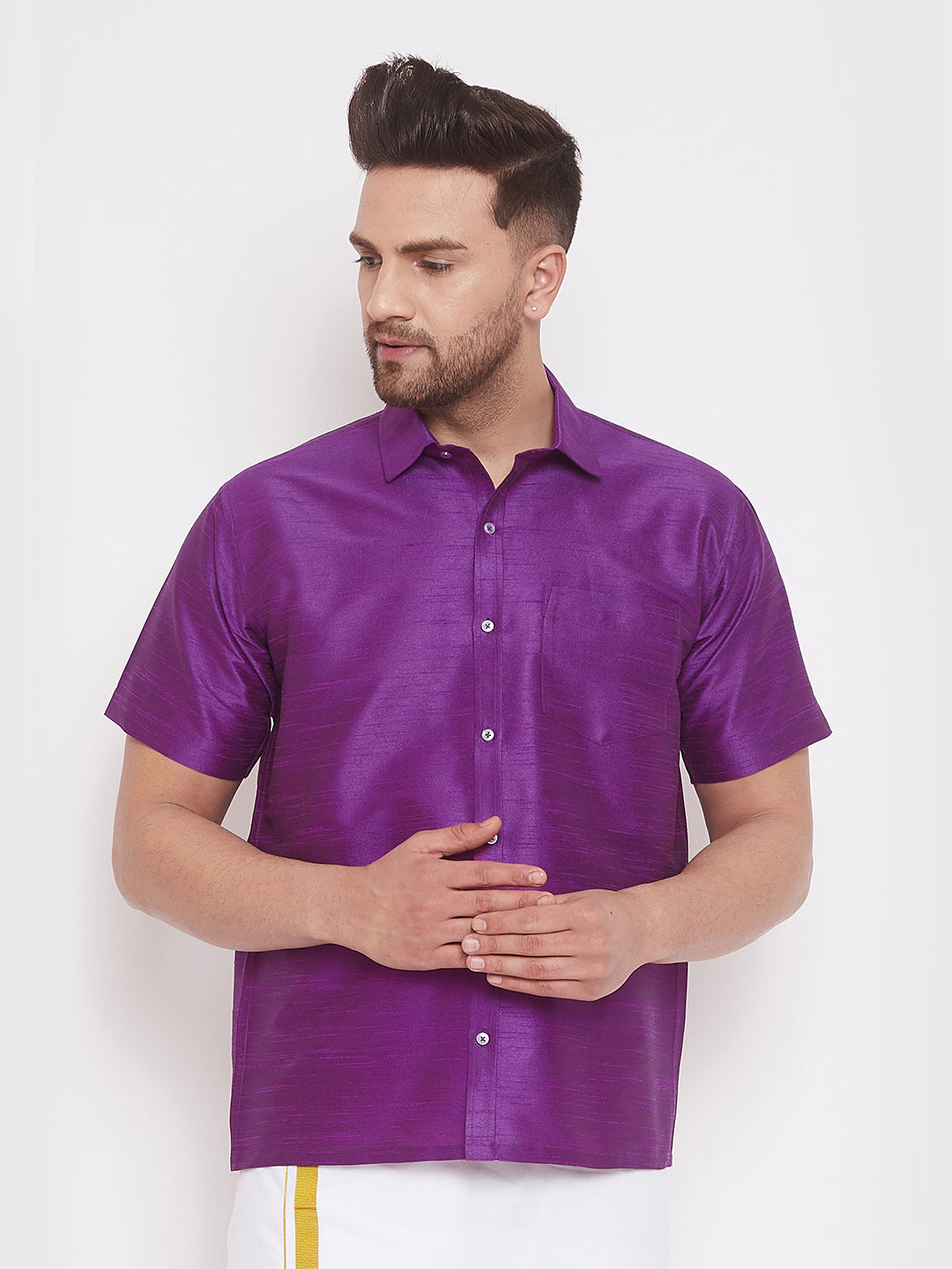 Vastramay Vastramay Men's Purple Silk Blend Ethnic Shirt