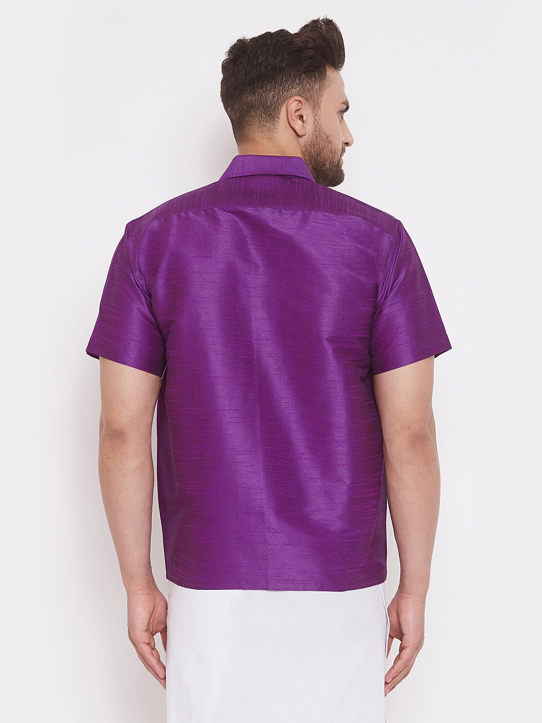 Vastramay Men's Purple Silk Blend Ethnic Shirt