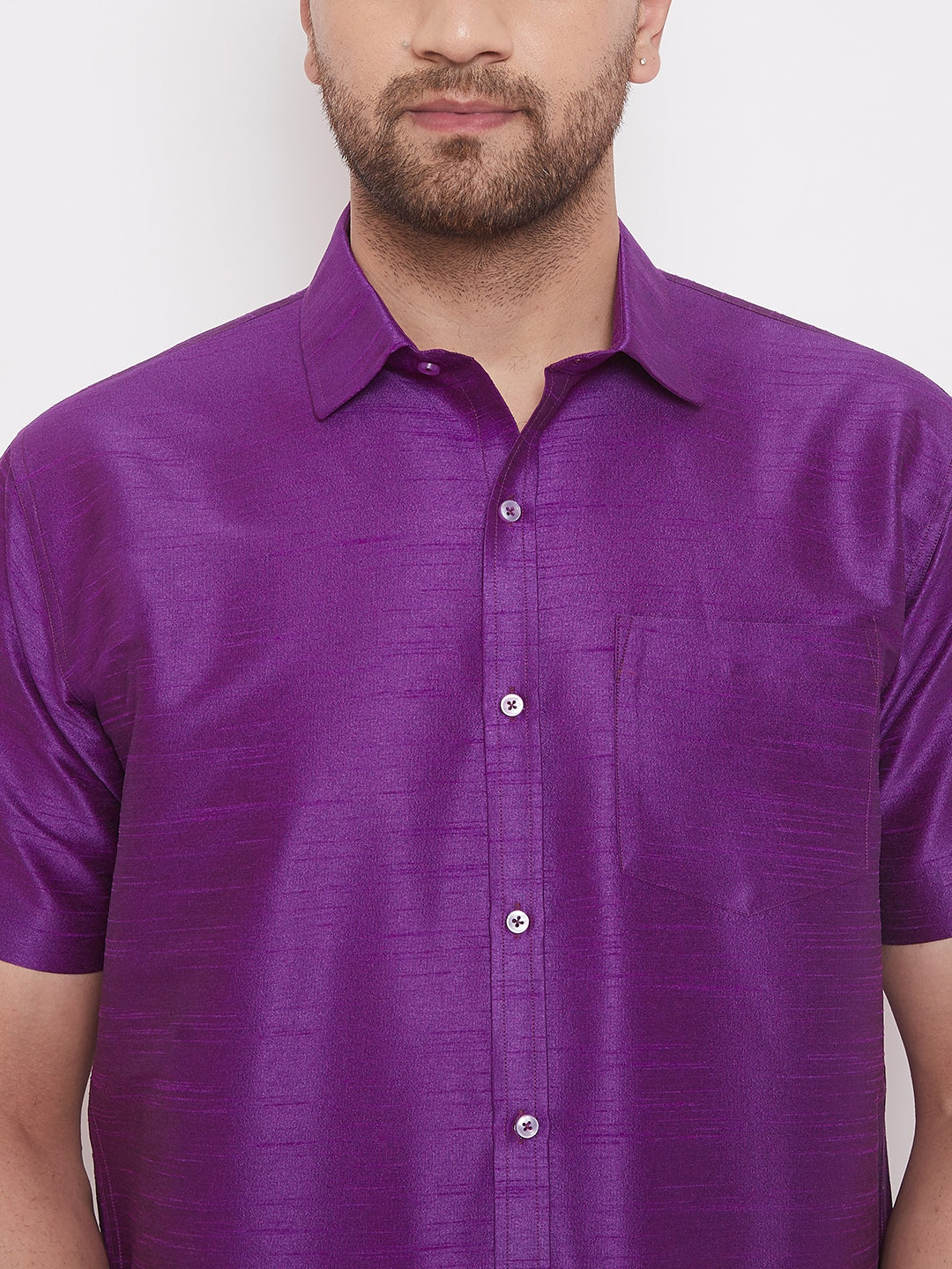 Vastramay Men's Purple Silk Blend Ethnic Shirt