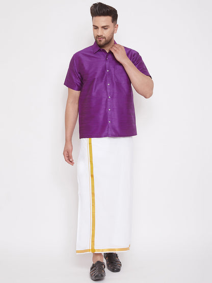 Vastramay Men's Purple Silk Blend Ethnic Shirt