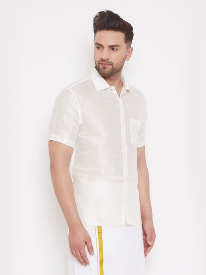 Vastramay Men's White Silk Blend Ethnic Shirt