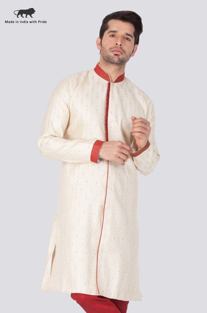 Vastramay Men's Gold Silk Blend Sherwani Only Top