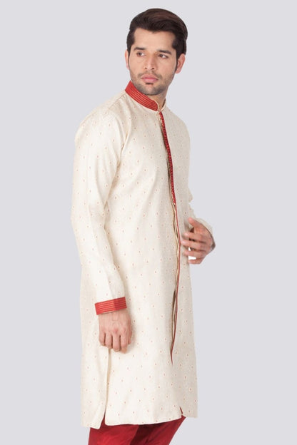 Vastramay Men's Gold Silk Blend Sherwani Only Top