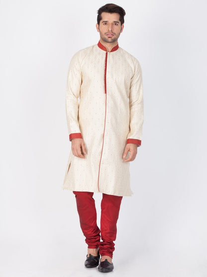 Vastramay Men's Gold Silk Blend Sherwani Only Top