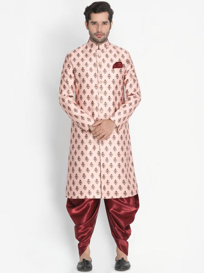 Vastramay Men's Pink Cotton Satin Blend Sherwani Only Top