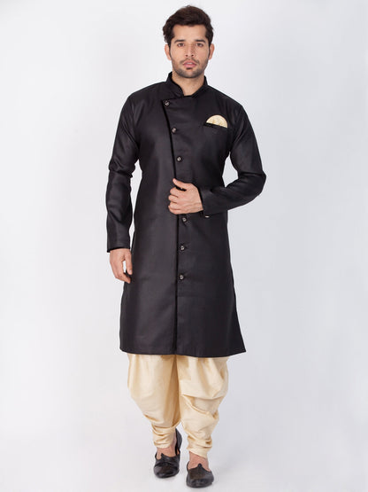 Vastramay  Men's Black Cotton Blend Sherwani Only Top