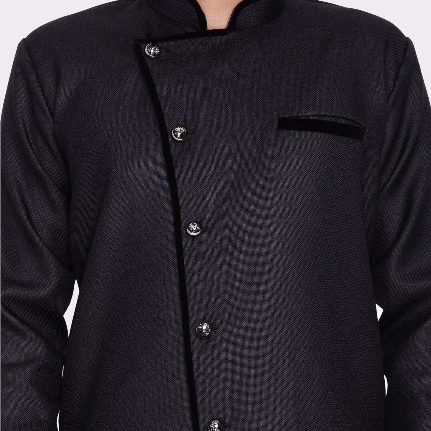 Vastramay  Men's Black Cotton Blend Sherwani Only Top