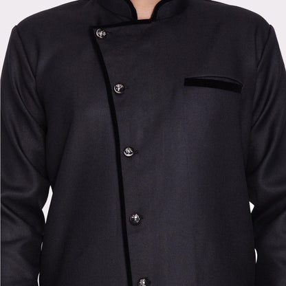 Vastramay  Men's Black Cotton Blend Sherwani Only Top