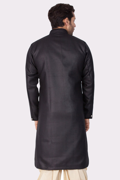 Vastramay  Men's Black Cotton Blend Sherwani Only Top