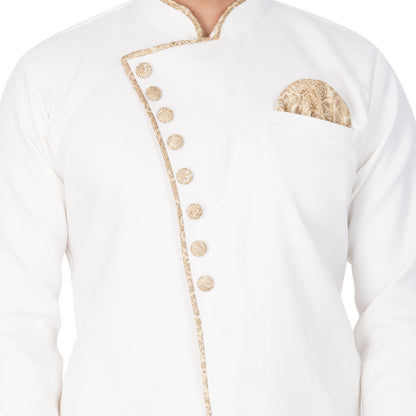 Vastramay Men's White Cotton Blend Sherwani Only Top