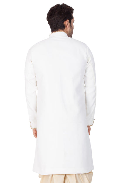 Vastramay Men's White Cotton Blend Sherwani Only Top