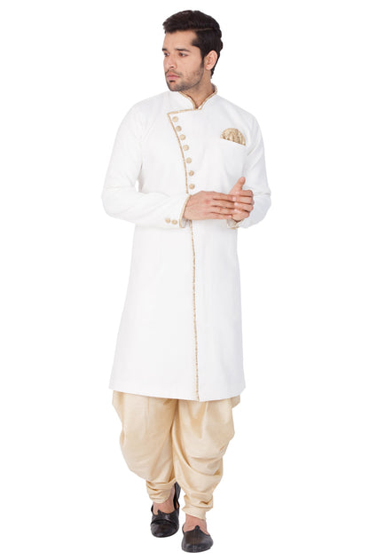 Vastramay Men's White Cotton Blend Sherwani Only Top