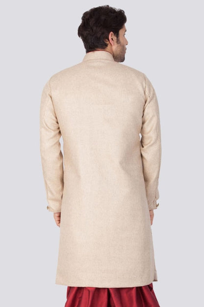 Vastramay  Men's Beige Cotton Blend Sherwani Only Top