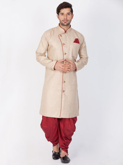 Vastramay Vastramay Men's Brown Cotton Blend Sherwani Set