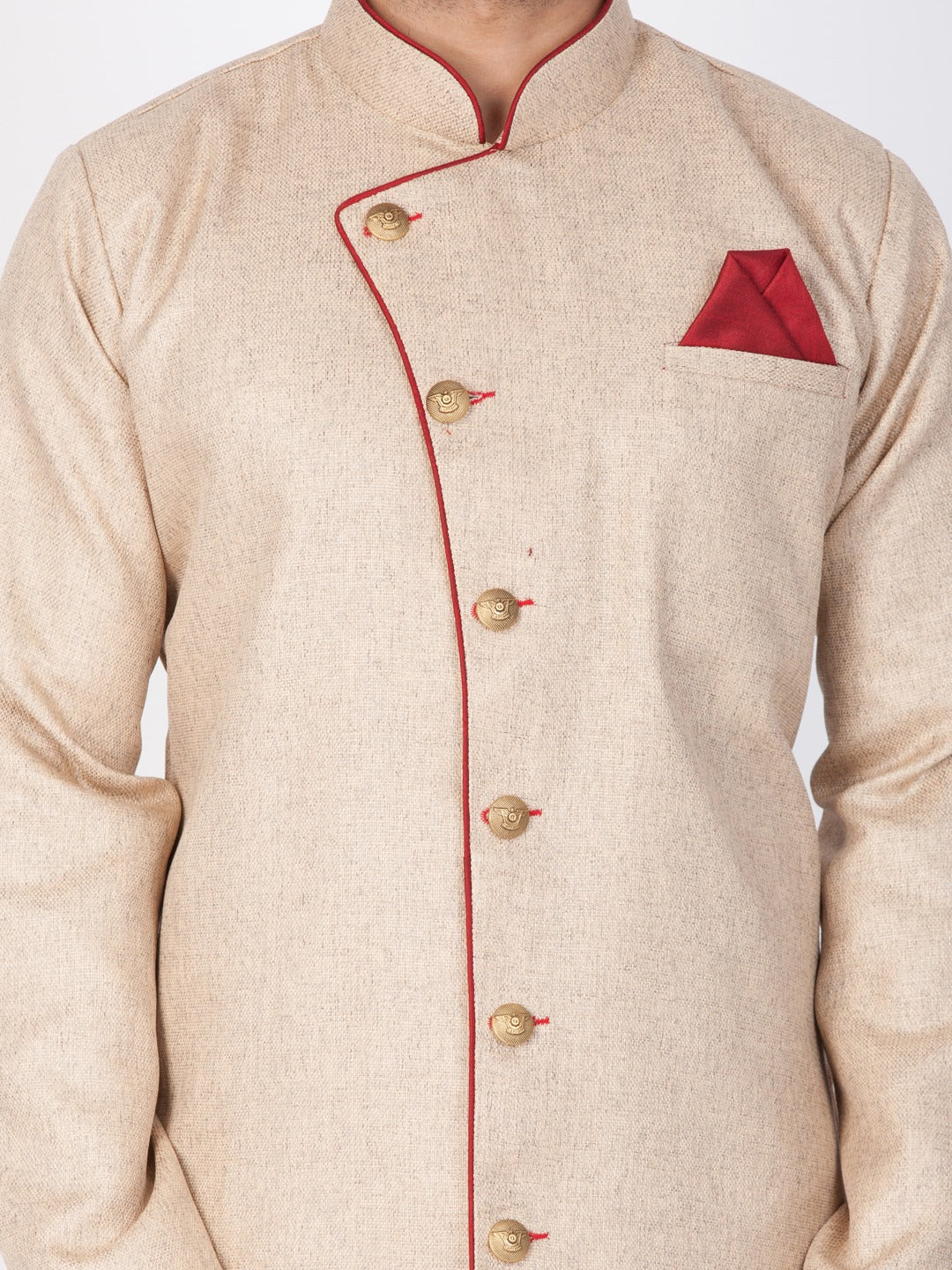 Vastramay  Men's Beige Cotton Blend Sherwani Only Top