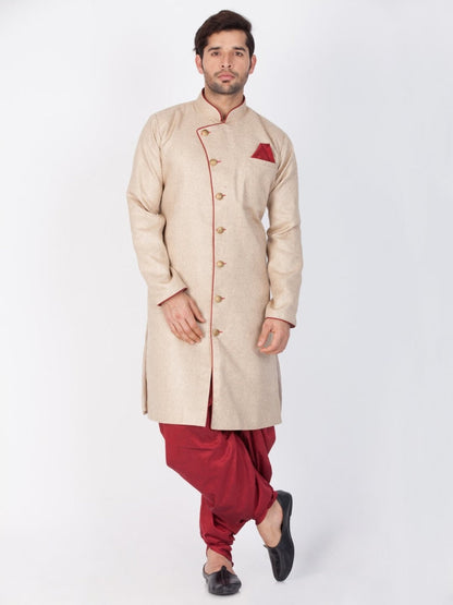 Vastramay  Men's Beige Cotton Blend Sherwani Only Top