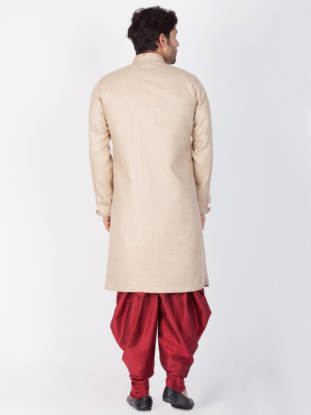 Vastramay Men's Brown Cotton Blend Sherwani Set