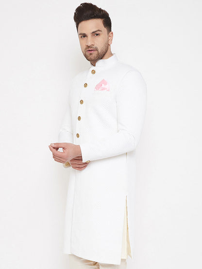 Vastramay Men's White Silk Blend Sherwani Top